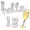 4 Pcs Silver 18th Birthday Balloons with Champagne Glass Foil Balloon for Party Decorations, Hello 18